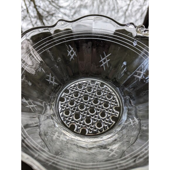 Vintage Clear Depression Glass 5" Small Etched Bowl Basket Weave MCM Handles - Picture 10 of 12